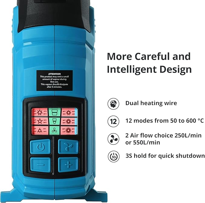 Tilswall 2000W Heat Gun with 2 Temperature Levels (440°C / 600°C) 4 Nozzles, Scraper & Mica Heating Core - For Removing Paint, Soldering, Shrinking, Sealing