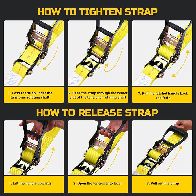 Trekassy 2" x 27' Heavy Duty Ratchet Straps (10,000 Lbs Break Strength), Tie Down Ratcheting with J-Hooks, Cargo Straps for Trucks, Trailers & Moving Appliances - 4 Pack