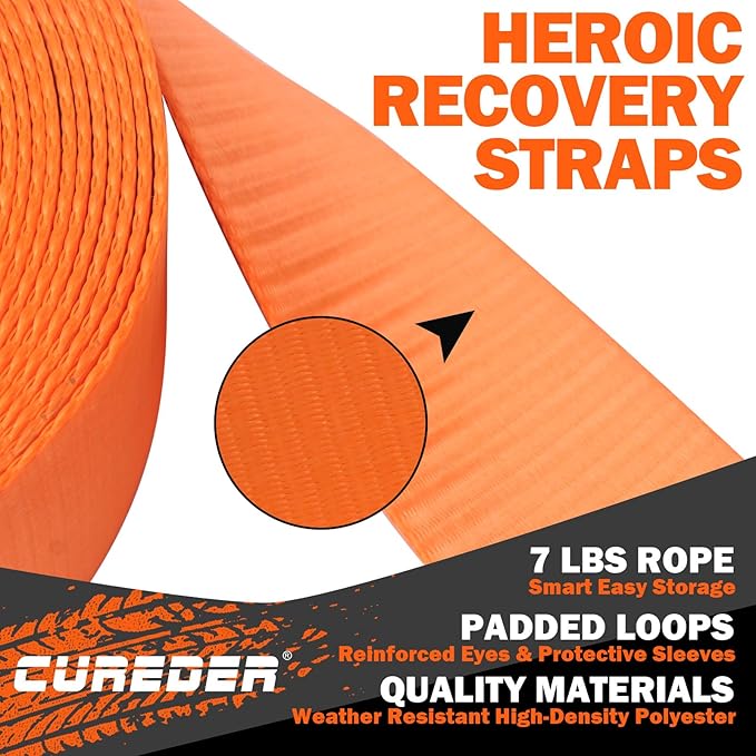 Tow Strap Recovery Kit - 3" x 30ft (35,121 lbs.) Rope + 3/4" D Ring Shackles (2pcs.) + Storage Bag, Tree Saver Winch Strap, Truck, SUV, ATV Off Road Vehicle Towing Strap Kit