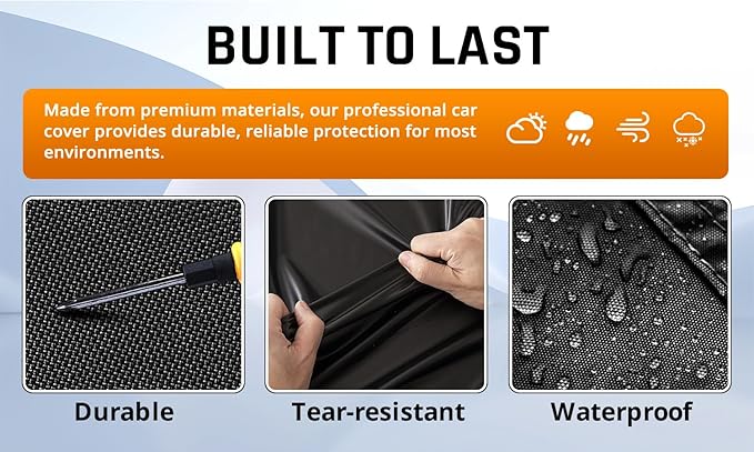 Car Covers for Automobiles All Weather Waterproof with Silver Stripe Design, Universal Fit Kia Stinger K5/Optima, Chevy Malibu, Cadillac CT4, BMW 3 Series(19-25), Benz C-Class(22-25)