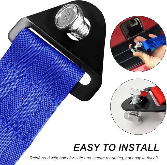 Racing Tow Strap, Stylish JDM Car Bumper Tow Strap Trailer Hook Belt for Decoration, Heavy Duty Nylon Traction Rope Universal Fit for Front or Rear Front Bumper (Blue)