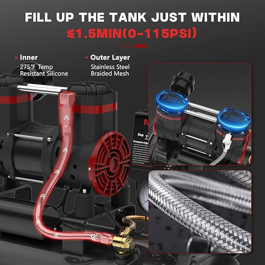 Nessxa 8 Gallon Ultra Quiet Air Compressor, 1.5HP 4.52 CFM, Max 115 PSI Oil-Free Air Compressor Tank, 110V/60hz, 70dB Air Compressor for Car Repair, Spray Painting, Woodwork Nailing
