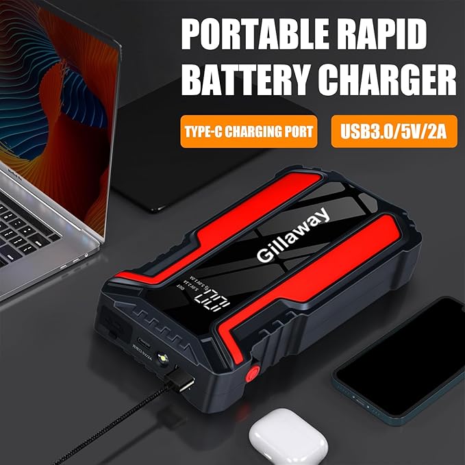 3000A Car Jump Starter Battery Pack (Up to 9.0L Gas and 7.0L Diesel Engine), 12V Car Charger Jump Starter Portable Battery Jump Starter with Power Bank