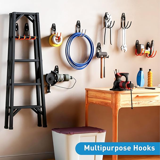 GeeWatom Garage Storage Utility Hooks，Garage Garden Tool Organizer，Steel Wall Mount Hooks, Large Garden U Hooks （2 Pack） (Type-2-Black)