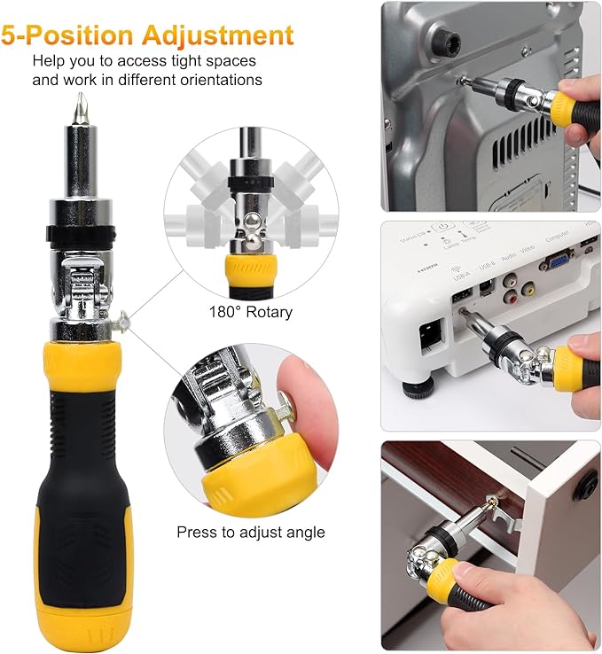 SHARDEN Ratcheting Multi Bit Screwdriver - 13-in-1 Tool Set, Flat Head/Square/Torx/Hex/Phillips, 180 Degree Pivoting Adjustable Angle Magnetic Screwdriver