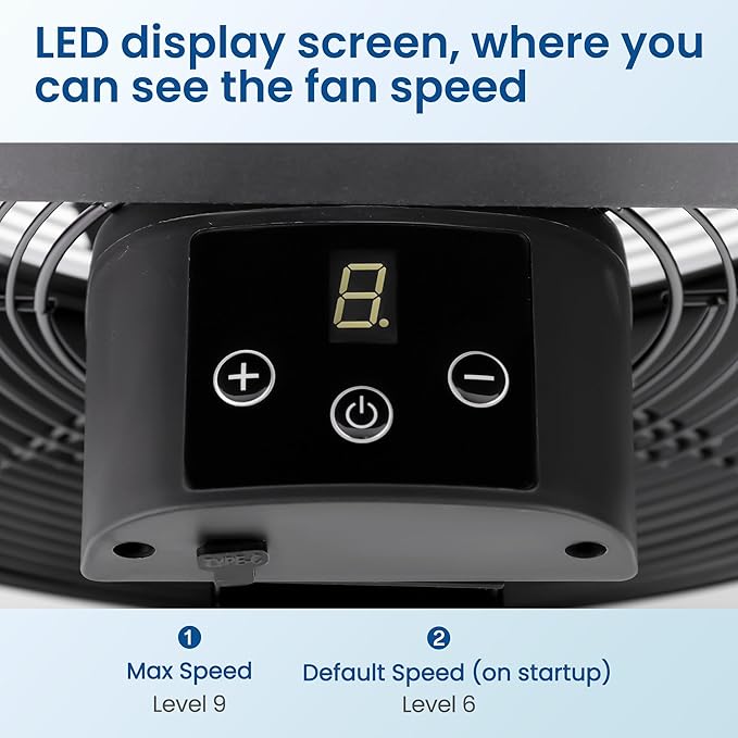 15" High-Velocity Heavy Duty Industrial Floor Fan, 9 Speeds, Metal Construction and Aluminum Blades, NO-Power Bank fan, Portable Fan for Camping (Black)
