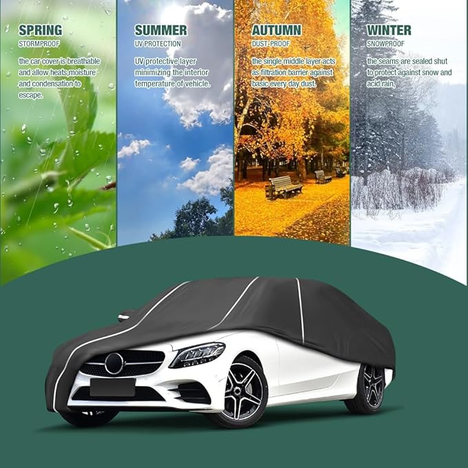 Fluorescent Strip Design 6 Layers Waterproof Car Cover Compatible for Mercedes Benz C-Class C250 C300 C350 C400 2008-2024 All Weather Full Car Cover with Storage Bag