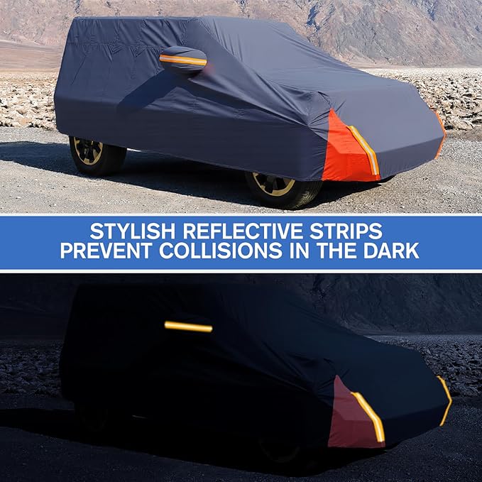 Car Cover Waterproof 4 Door, All Weather for Automobiles, Outdoor Full Exterior Cover Rain Sun UV Snowproof Protection with Zipper Cotton, Mirror Pocket for Jeep Covers Fits JK JL TJ YJ CJ