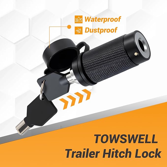 5/8" Trailer Hitch Lock Set with 100mm Span, Trailer Receiver Lock for Class III IV 2" & 2-1/2" 3" Receivers, Tow Hitch Lock with Keys for Trailer, Truck, Car, Boat, 2 Pack