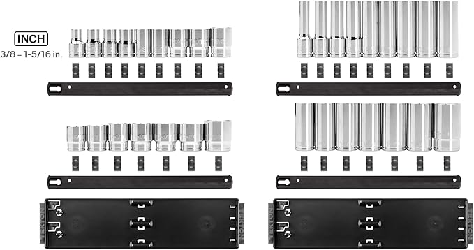 TEKTON 1/2 Inch Drive 6-Point Socket Set with Rails and Trays, 32-Piece (3/8-1-5/16 in.) | SHD92205