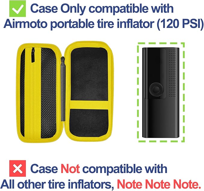 Storage Case Compatible with Portable Air Pump, 120 PSI Air Compressor, Car Tire Inflator Storage Bag for USB Cable, Air House, Connector and Accessories (Box Only)-Black&Yellow