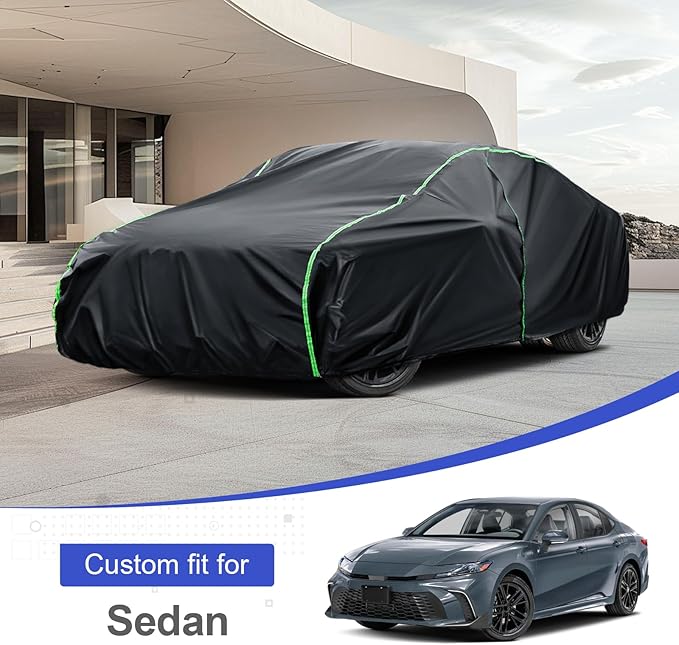 Waterproof Car Cover Compatible with Civic/Corolla/Cruze/Sentra/Forte/Focus All-Weather Protection, 173"-185" Sedan PEVA Car Cover with Zipper Door