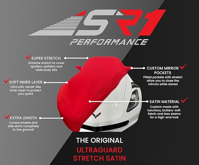C6 Corvette Indoor Car Cover - Custom Fit Ultraguard Stretch Satin - Dust Proof Full Cover - The Ultimate High End Fit for 2005-2013 Base, Grand Sport, ZR1, Z06 Corvettes (Black)