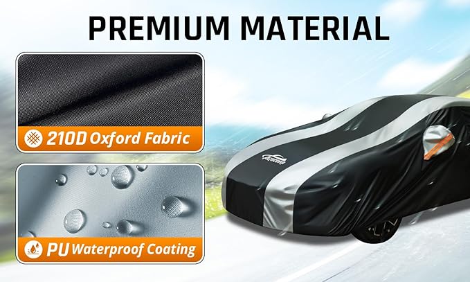 Car Covers for Automobiles All Weather Waterproof with Silver Stripe Design, Universal Fit Kia Stinger K5/Optima, Chevy Malibu, Cadillac CT4, BMW 3 Series(19-25), Benz C-Class(22-25)