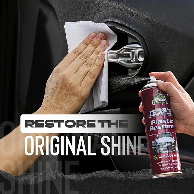 GX-3 Plastic Restorer – Black Plastic Restorer for Cars & Automotive Trim Restorer – Interior Car Cleaner & Exterior Faded Plastic, Vinyl & Rubber Renewer with Aloe Vera 4PK (14 fl oz)