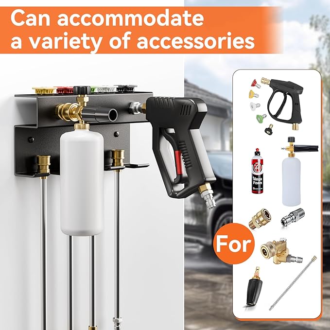 Pressure Washer Gun Holder,Foam Cannon Holder Wall Mount，Pressure Washer Nozzle Tip&Wand Extension Storage Rack，Car Wash Accessories Organizer(Fit 1/4" Quick Connector)