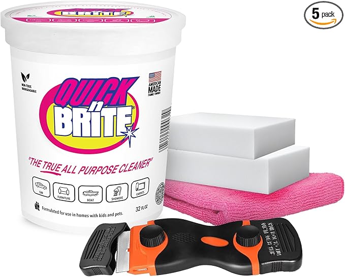 Quick 'n Brite Hard Water Stain Kit - 32oz All Purpose Cleaning Paste, Microfiber Towel, two Melamine Sponges, Scraper Tool
