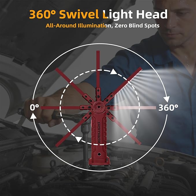 Rechargeable Work Light for Mechanics, Tool Fathers Day Dad Gifts for Men Him Husband Birthday Torch Grill Light Inspection Lamp with Magnetic Base Hook, 5 Modes 360° Rotate Car Repair 4 Pack