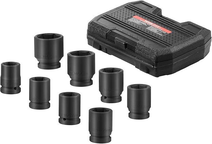 VEVOR Axle Nut Impact Socket Set - 3/4" Drive 6-Point 8-Piece Metric Spindle Nut Socket CR-MO Heat Treated Large Socket Set with Storage Case for Auto Repair, Removing or Installing Axle Nuts