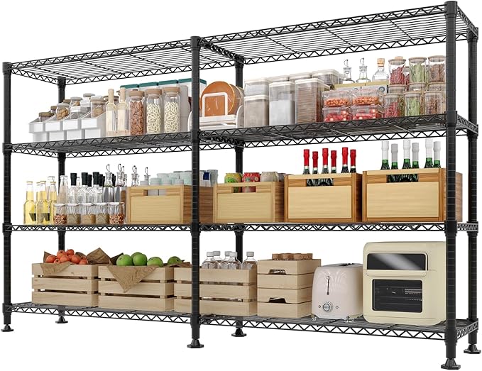 GarveeHome 70.8" W Storage Shelves Metal Shelving Unit, 1060 LBS Heavy Duty Wire Shelving 4-Tier L-Shaped Storage Rack with Adjustable Shelf for Pantry Kitchen Corner Bedroom