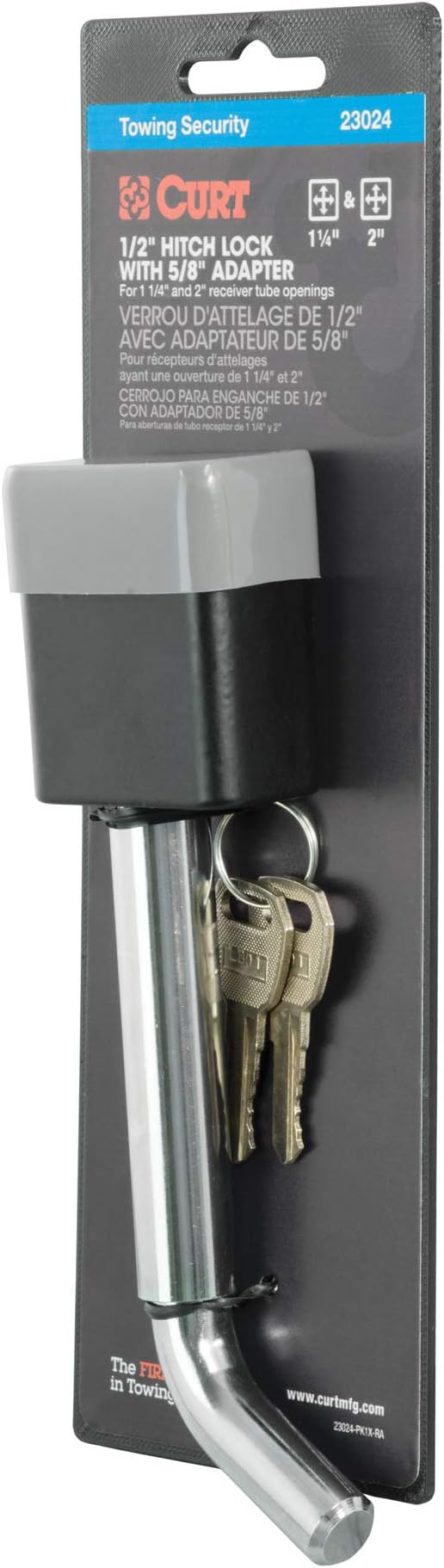 CURT 23024 Trailer Hitch Lock, 1/2-Inch Pin Diameter, 5/8-Inch Adapter, Fits 1-1/4 or 2-Inch Receiver (Pack of 4)