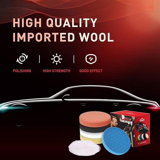 6Pc 3.5 Inch Face for 3 Inch 76mm Backing Plate Compound Buffing Sponge Pads and Woolen Pads Cutting Polishing Pad Kit for Car Buffer Polisher (Honeycomb Structure)