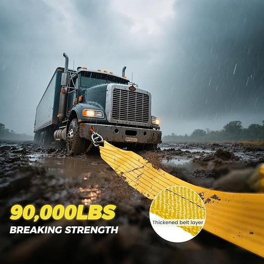 90,000lb Heavy Duty Tow Strap 30ft x 7.1Inch - Recovery Tow Rope for Trucks, Jeep, SUV, RV, Tractor, Bus, Van |Commercial Grade, 6m 50 US Tons Break Strength