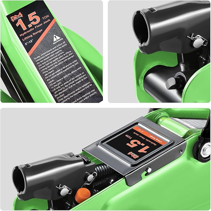 PM PERFORMOTOR Low Profile Hydraulic Trolley Service/Floor Jack, 1.5 Ton (3000 lbs) Capacity, Lifting Range 5.3"-12",Green,PM-TOL-FJ15-GR