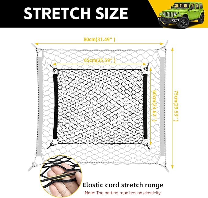 Trunk Cargo Net for 2019-2025 Jeep Wrangler JL 4XE 4 Door Trunk Organizer Net Anti-Slip Rear Mesh Cargo Netting for 19-25 Wrangler JL JLU 4XE SUV Accessories