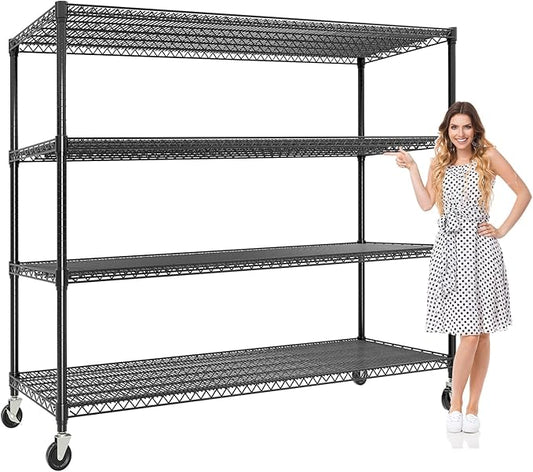 4-Tiers Storage Shelves 59" W Heavy Duty Garage Shelving Units with Adjustable Shelf and Wheels, 2640LBS Capactiy Wire Shelving Rack for Garage Pantry Kitchen Industrial