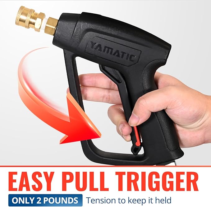 YAMATIC Short Pressure Washer Gun with Stainless Steel Swivel 3/8" Quick Connector, Power Washer Handle with Easy Pull Trigger Replacement for Ryobi, Simpson, Craftsman, DeWalt, 4000 PSI