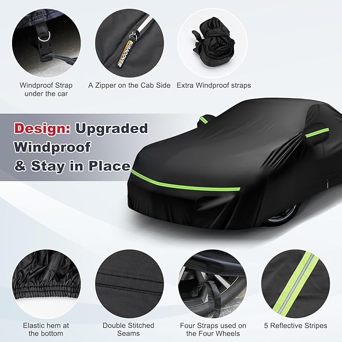 All Weather Car Cover for 2020-2025 Chevy Corvette C8, Waterproof Durable Tear Resistant Protection Heavy Duty Corvette C8 Car Cover with Straps, Zipper, and Storage Bag