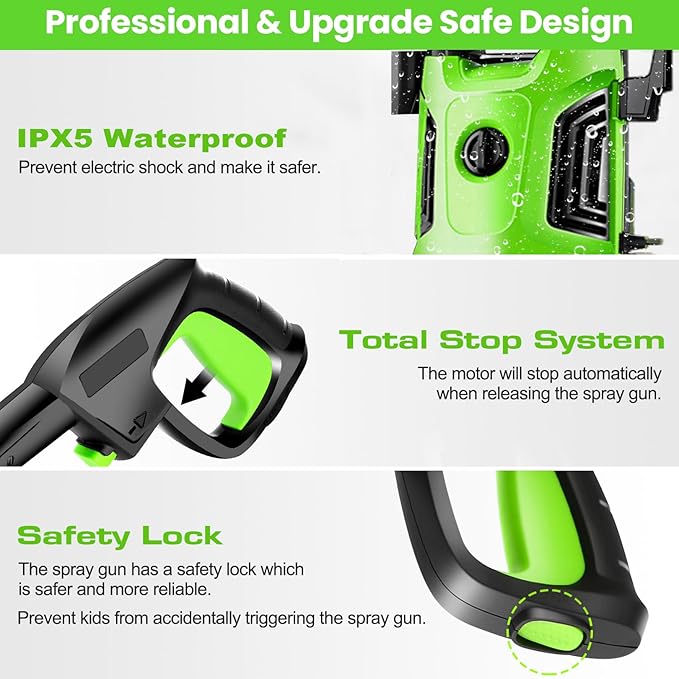 Pressure Washer 4800 PSI Power Washers Electric Powered with 33ft Pressure Hose, 4 Nozzle and Foam Cannon, Powerwashers for Home, Cars, Patio, Light Green