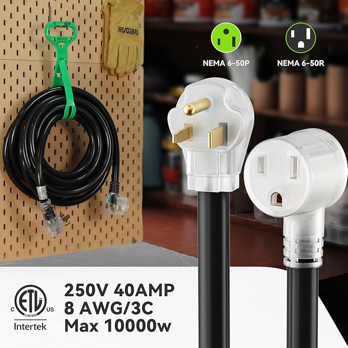 RVGUARD 250V 20 Feet Welder Extension Cord, Heavy Duty 8 AWG NEMA 6-50 STW Welding Cord with Power Indicator End, ETL Listed