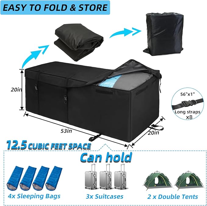 Waterproof Cargo Bag for Hitch Carrier 12.5 Cubic Feet Cargo Bag for Hitch Carrier,600D PVC Vehicle Soft-Shell Carriers with 8 Reinforced Straps,Storage Bag