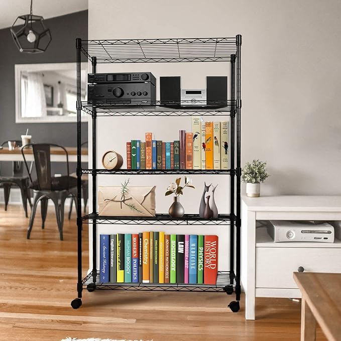 Simple Deluxe Heavy Duty 5-Shelf Storage Shelving Unit, 1250lbs Loading Capacity, 29.92" D x 13.98" W x 61.09" H, Black