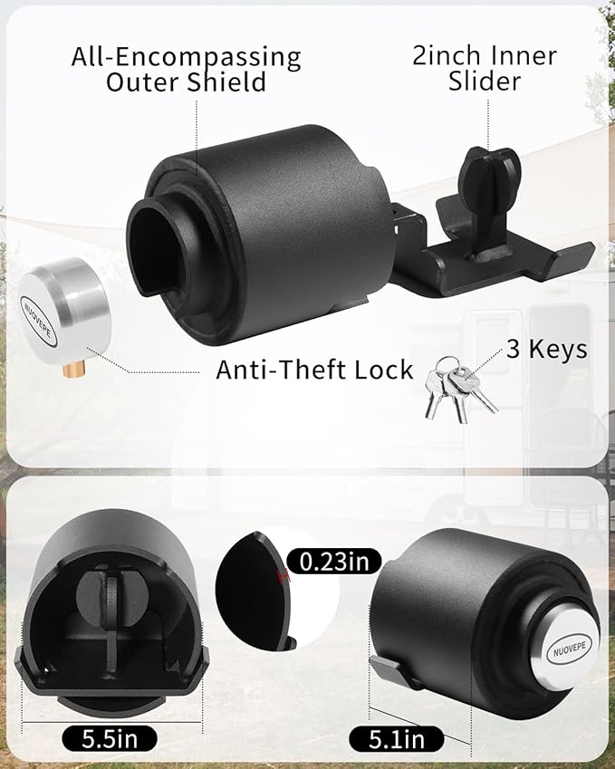 Trailer Lock Fits 2 Inch Couplers, Secures Safety Chains Anti-Theft Ball Hitch Lock, Pry-Resistant & Heavy-Duty Trailer Hitch Locks for RV | Boat | ATV | Utility Trailer (Silver)
