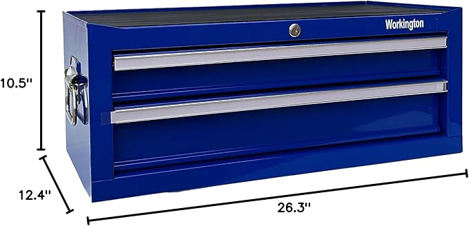 Workington Industrial 2 Drawers Portable Metal Intermediate Box, 26" Middle Tool Chest Cabinet with Ball Bearing Drawer Slides, Steel Tool Storage Box Organizer 4008 Blue