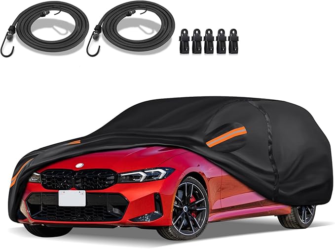 Special 16 Layers Full Car Cover Fit for 2007-2023 BM-W 3 Series, Ultra Heavy 600D Oxford Cloth, All-Weather Protection Summer Sun Exposure and Winter Snow Rain Dust UV, Black