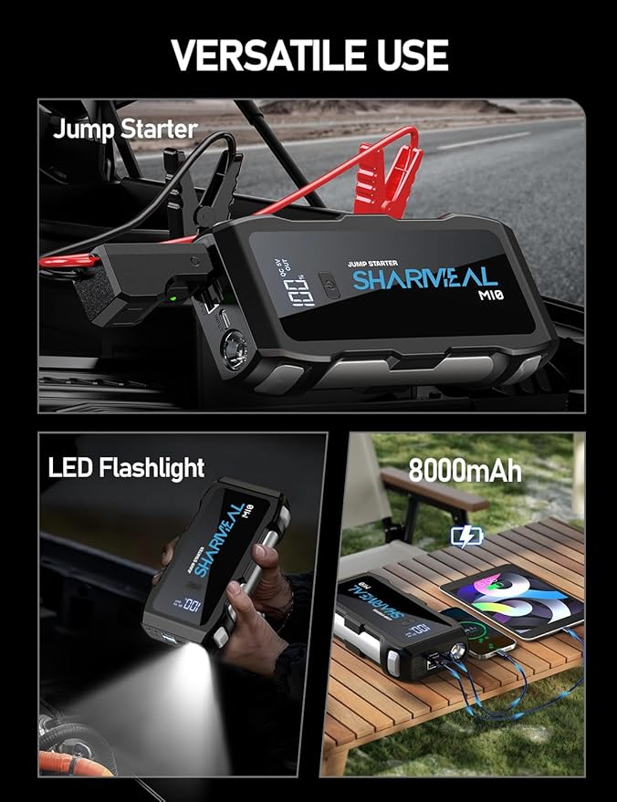 Jump Starter 5000A, 12V Car Battery Jump Starter with USB Quick Charge (Up to 10.0L Gas or 9.0L Diesel Engine), Battery Booster with 3 Modes Flashlight and Jumper Cable