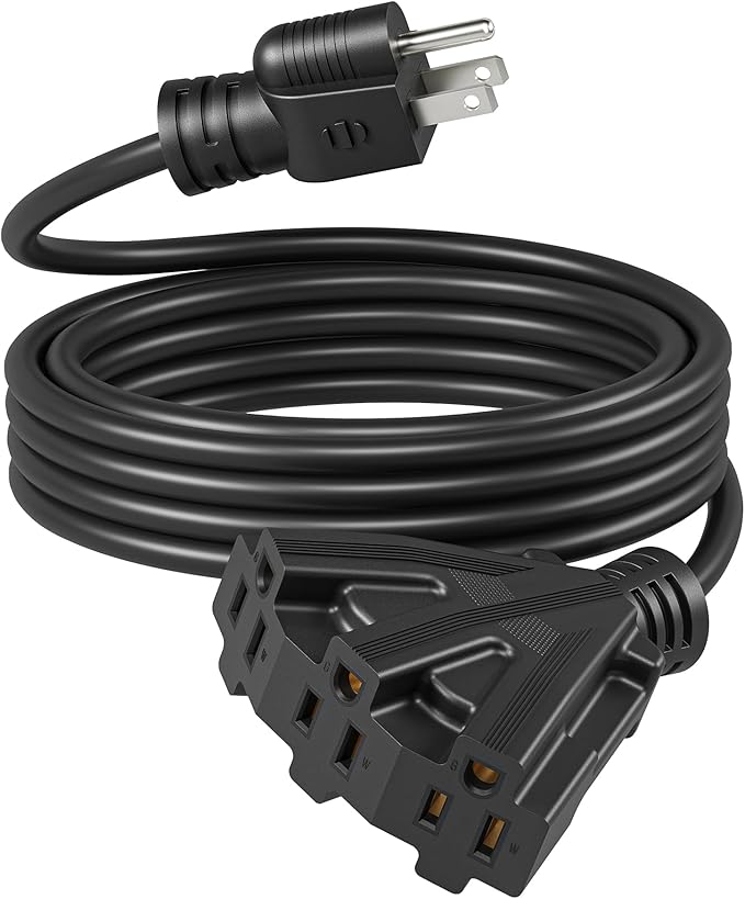DEWENWILS 15FT Outdoor Extension Cord, Tri-Tap Extension Cord Splitter, 3 Outlet 16/3 SJTW Power Cable for Landscape Lighting String Lights, 13A/125V/1625W, ETL Listed, Black, 1 Pack