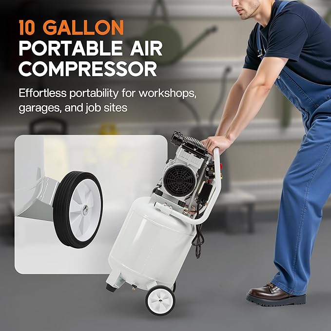 Albott 10 Gallon Vertical Air Compressor, 1.8 HP Electric Air Compressor with Copper Motor, 120 PSI Max, Portable Ultra Quiet Tank for Garage, Nailing, Tire Inflation