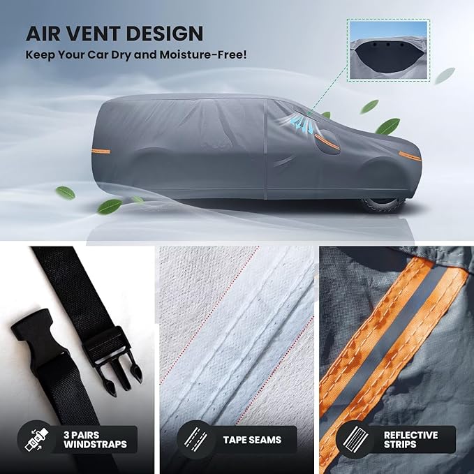 2026 Upgrade Multi-Layer Large SUV Car Cover Waterproof All Weather Heavy Duty, Universal Fit Cadillac Escalade ESV, Chevy Suburban, Ford Expedition Max, GMC Suburban, Lincoln Navigator LWB etc.