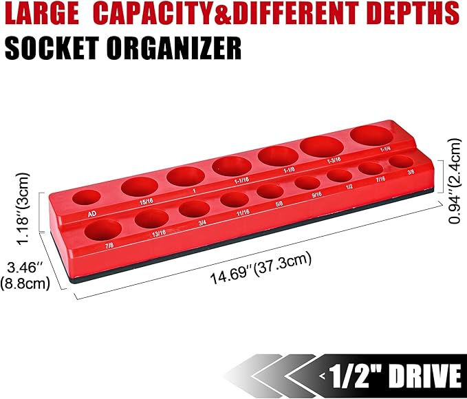 2-Piece 1/2 Inch Drive Metric & SAE Magnetic Socket Organizer Set (Socket Not Included)