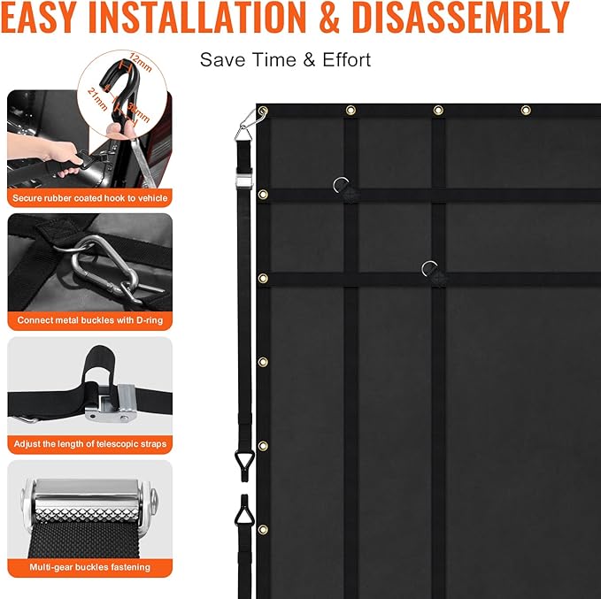 VEVOR Waterproof Cargo Net, 72 in x 57 in, Heavy Duty Truck Cargo Net-(WLL) 700lbs, 4 Adjustable Straps with Carabiners & S-Hooks, Truck Bed Cover for Trailer, Pickup, Boat, Jeep, SUV 4.75' x 6' ft