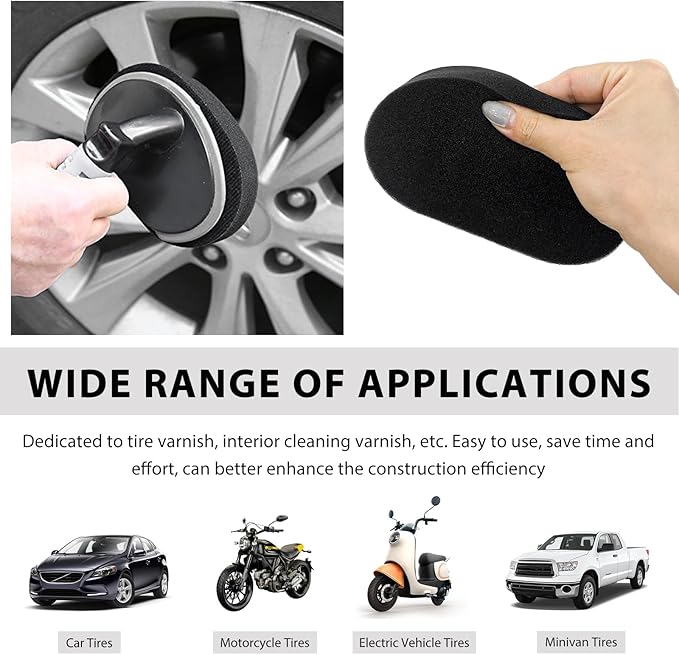 Car Tire Shine Applicator, High-Density Sponge Tyre Dressing Applicator Pad with Curved Handle, Reusable Wheel Polishing Brush Auto Detailing Foam for Applying Tire Shine