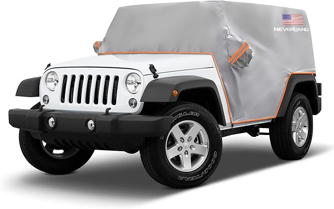 Wrangler Cab Cover for 2007-2025 Jeep Wrangler JK JKU JL JLU 4 Door,NEVERLAND Half Car Cover Waterproof Oxford with Reflective Strip,Sun Snowproof Cab Car Cover Silver