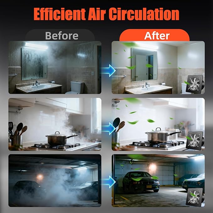 6 Inch Exhaust Fan with Speed Controller, 358CFM Wall Mount Exhaust Fan for Kitchen, Metal Ventilation Extractor Fan with Damper for Bathroom, Garage, Attic, Shop, Pet Room, Smoking Room, Basement