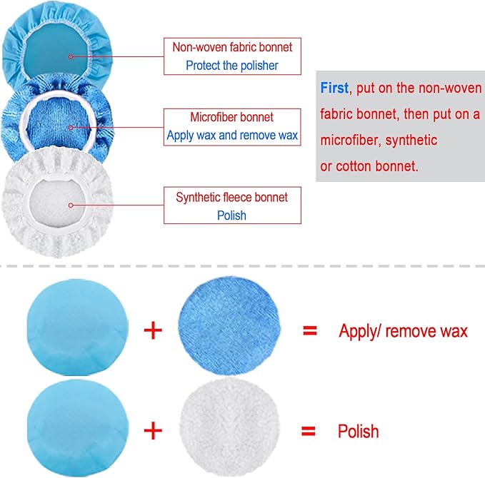 SIQUK 12 Pieces Car Polisher Pad Bonnet 5-6 Inch Polishing Bonnets Microfiber Waxer Bonnet Polishing Pad Bonnet Buffing Pad Cover Buffer Bonnets for Car Polisher