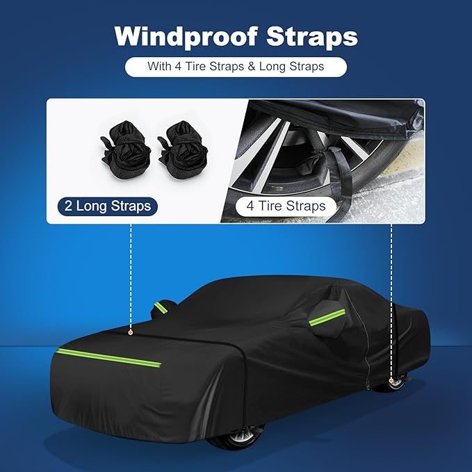 QUNSUNUS Car Cover for Ford Thunderbird 2002-2005, Waterproof Thunderbird Car Covers with Cotton Lining, All Weather Cover with Straps and Zipper for Wind, Sun and Dust Protection